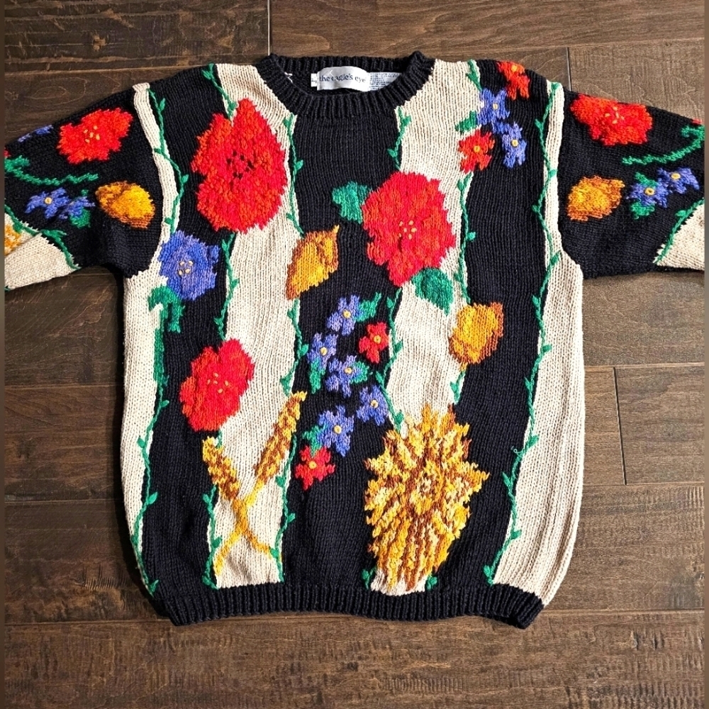 Vintage "The Eagle's Eye" Women's Knit Floral Sweater sz large - Picture 1 of 8